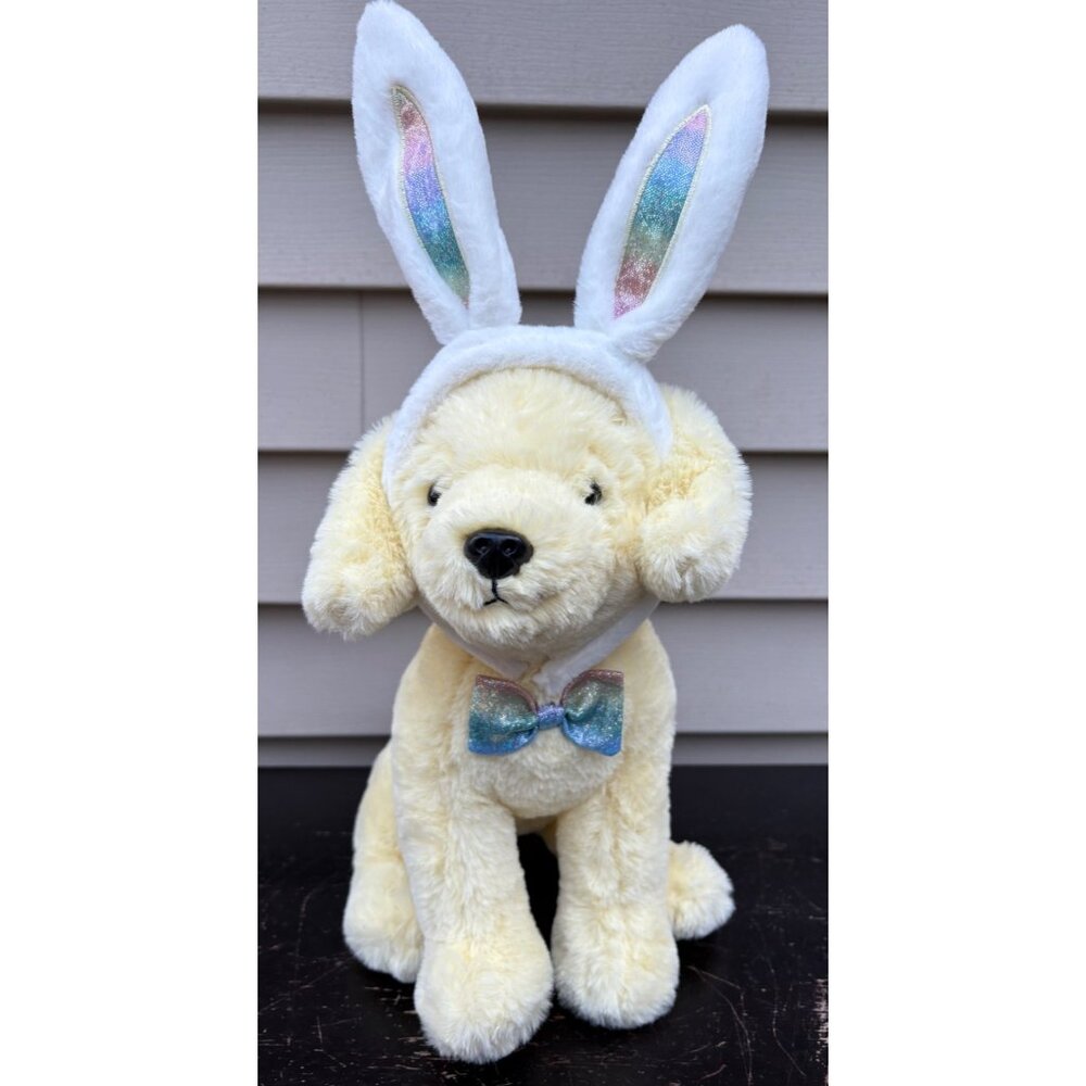 Plush Puppy Dog Labrador Bunny Ears Bowtie FAO Schwarz Stuffed Animal 12"